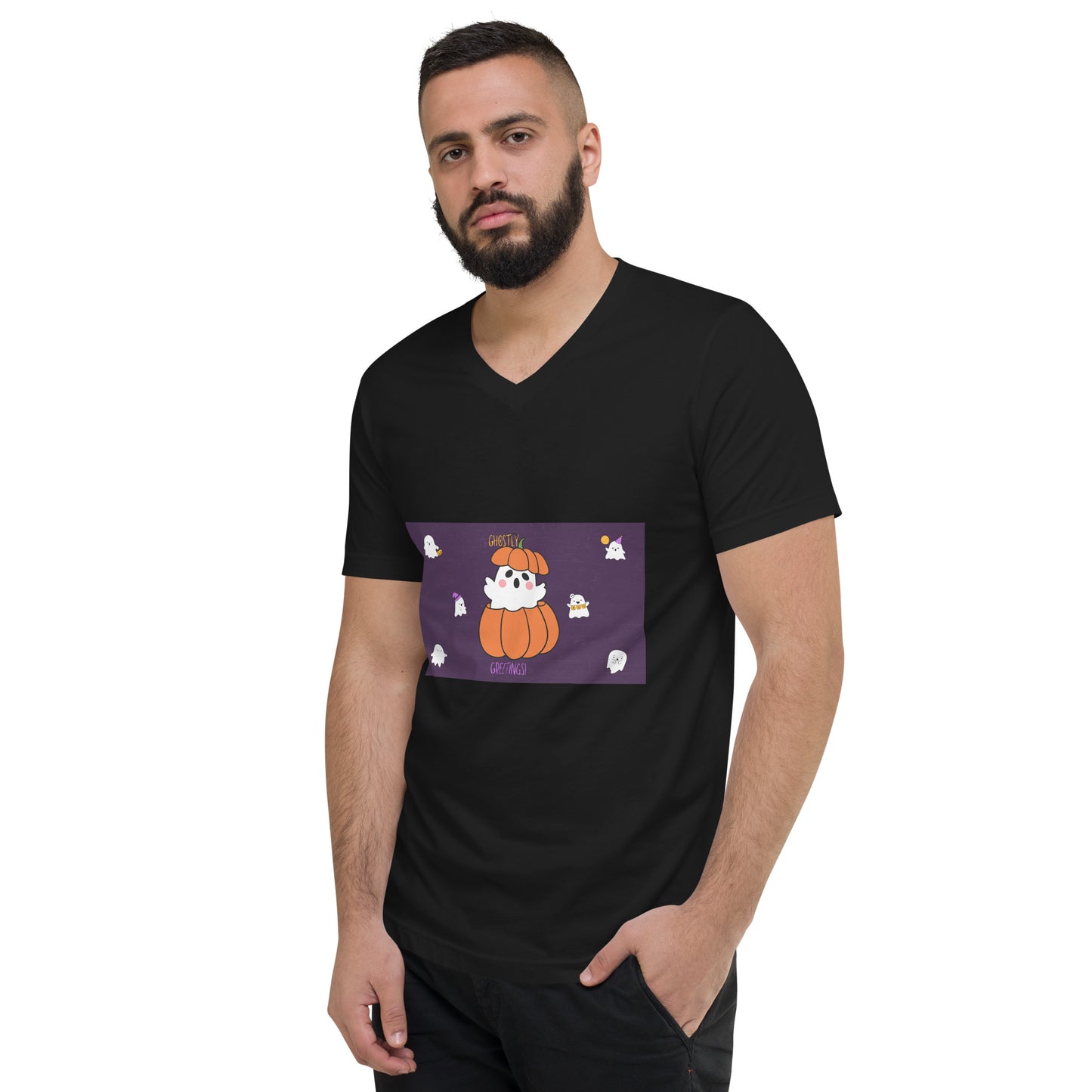 Love Joy Unisex Ghostly Greetings Short Sleeve V-Neck T-Shirt