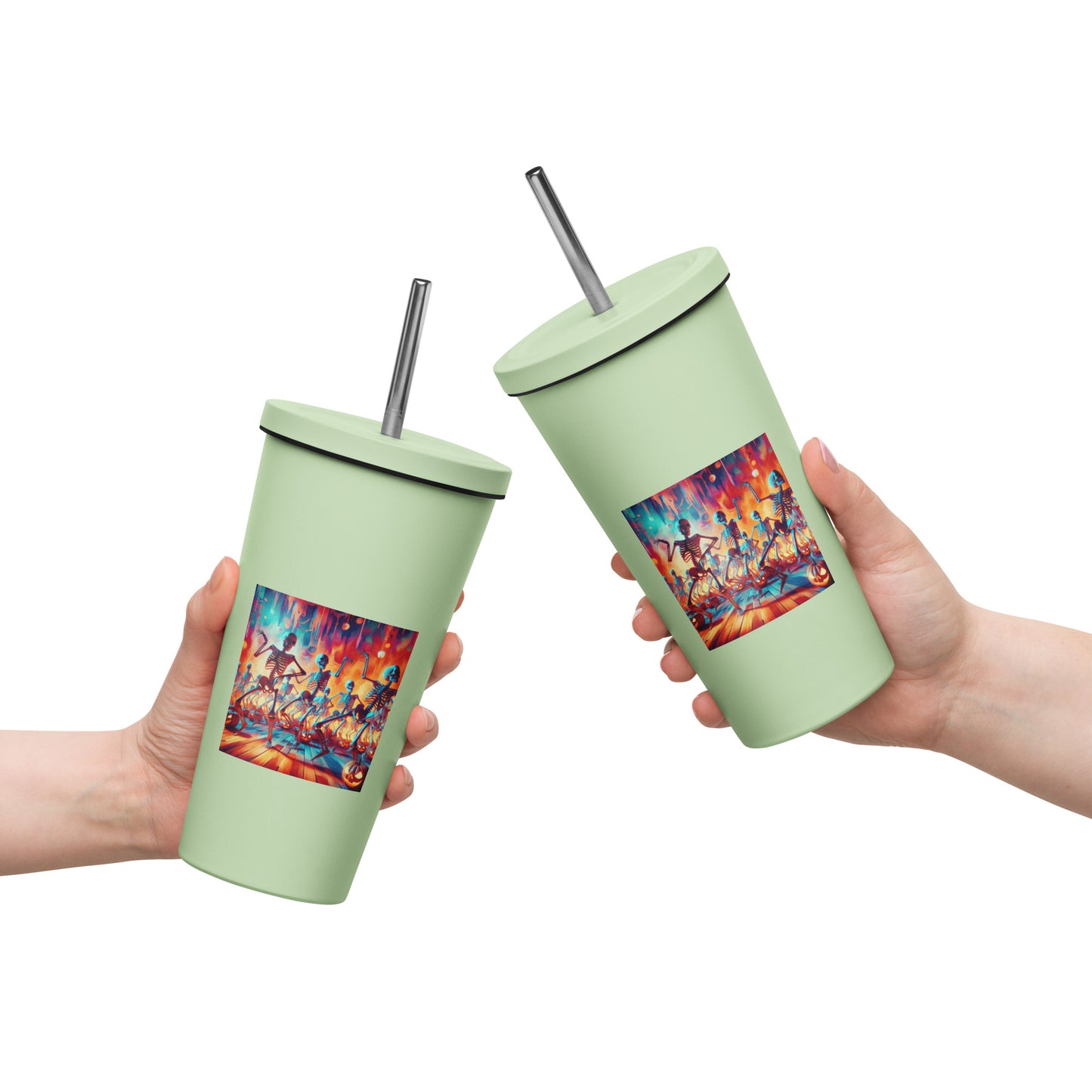 Love Joy Dancing Skeletons Insulated Tumbler With A Straw