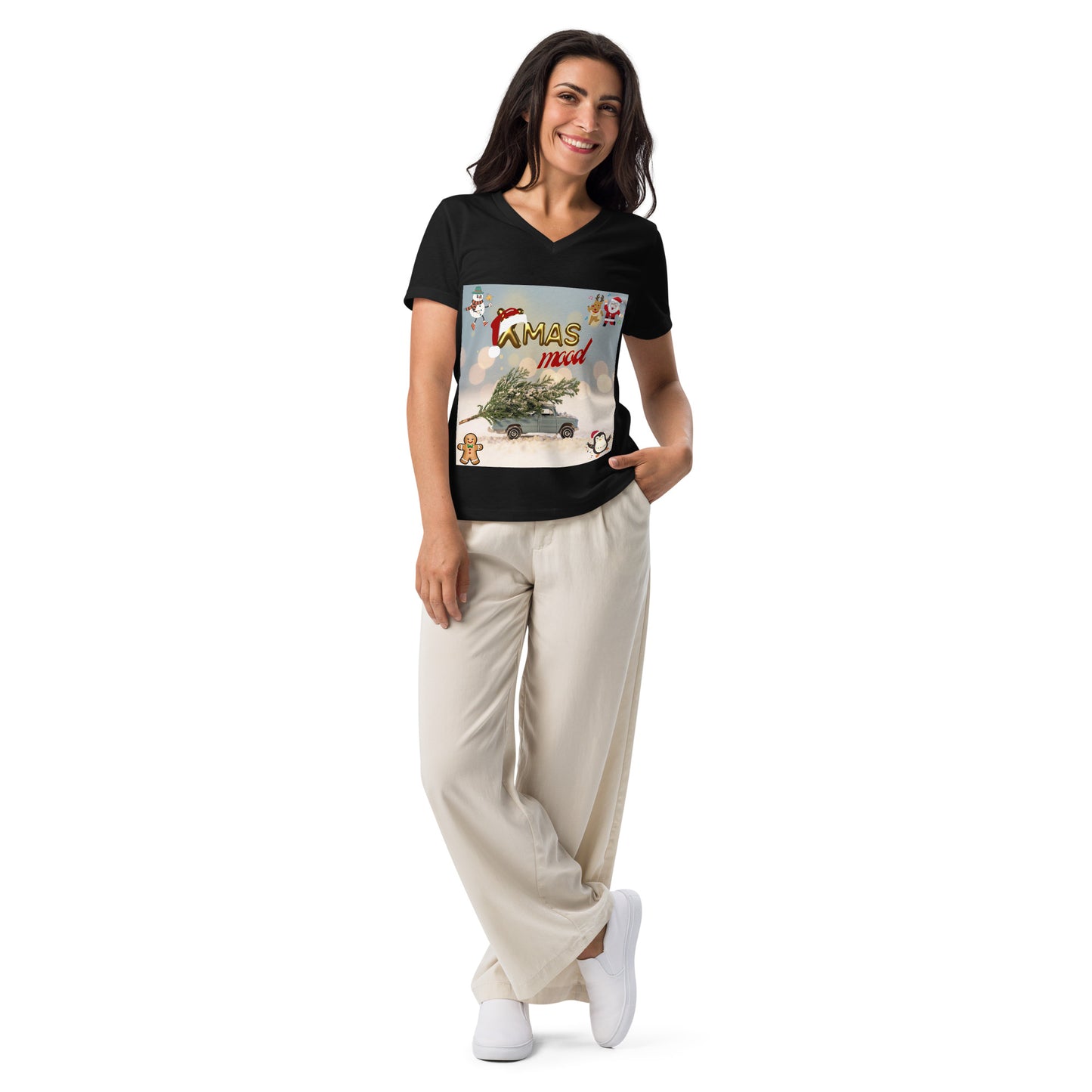 Love Joy Women’s Xmas Mood Relaxed V-Neck T-Shirt
