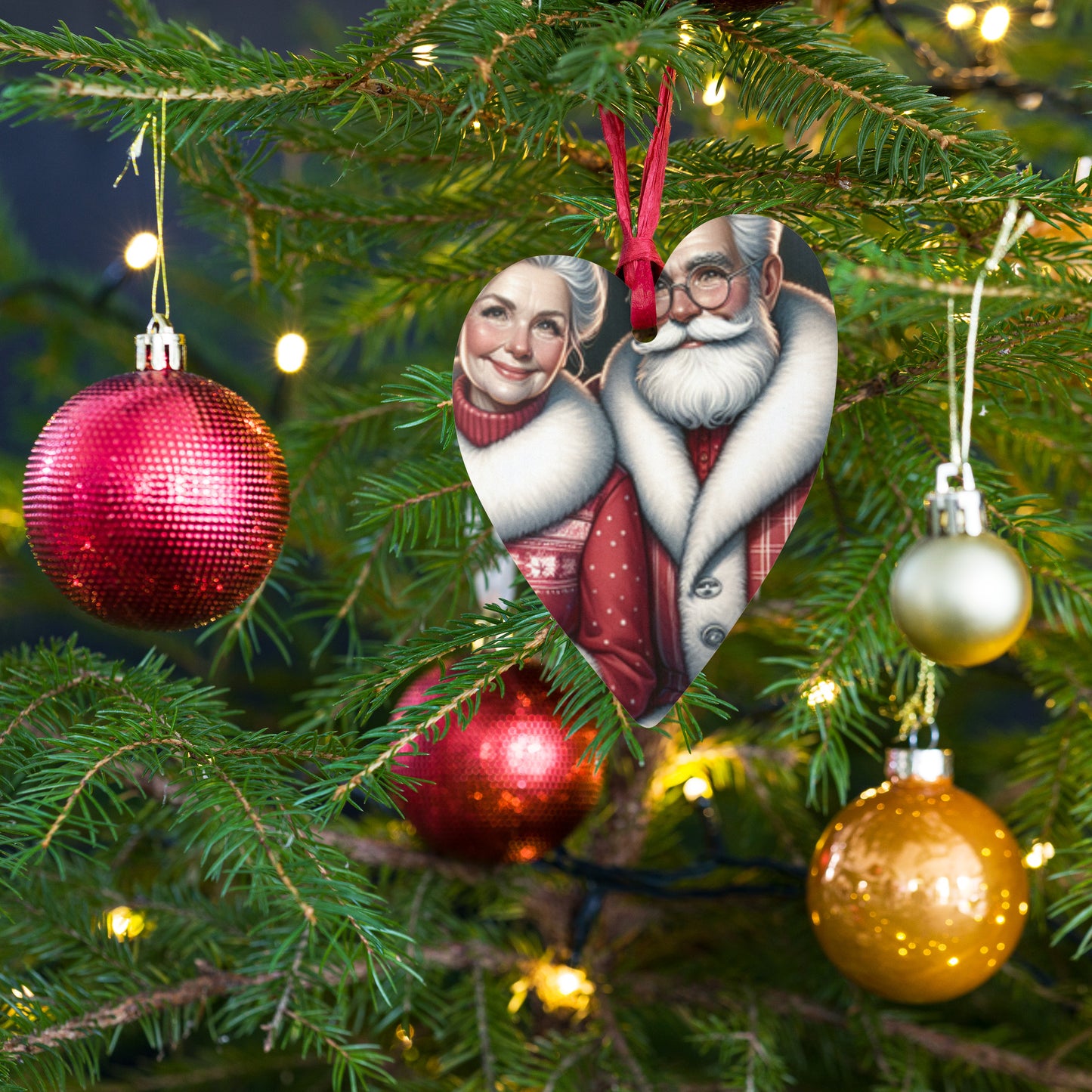 Love Joy Mr And Mrs Claus Wooden Ornaments