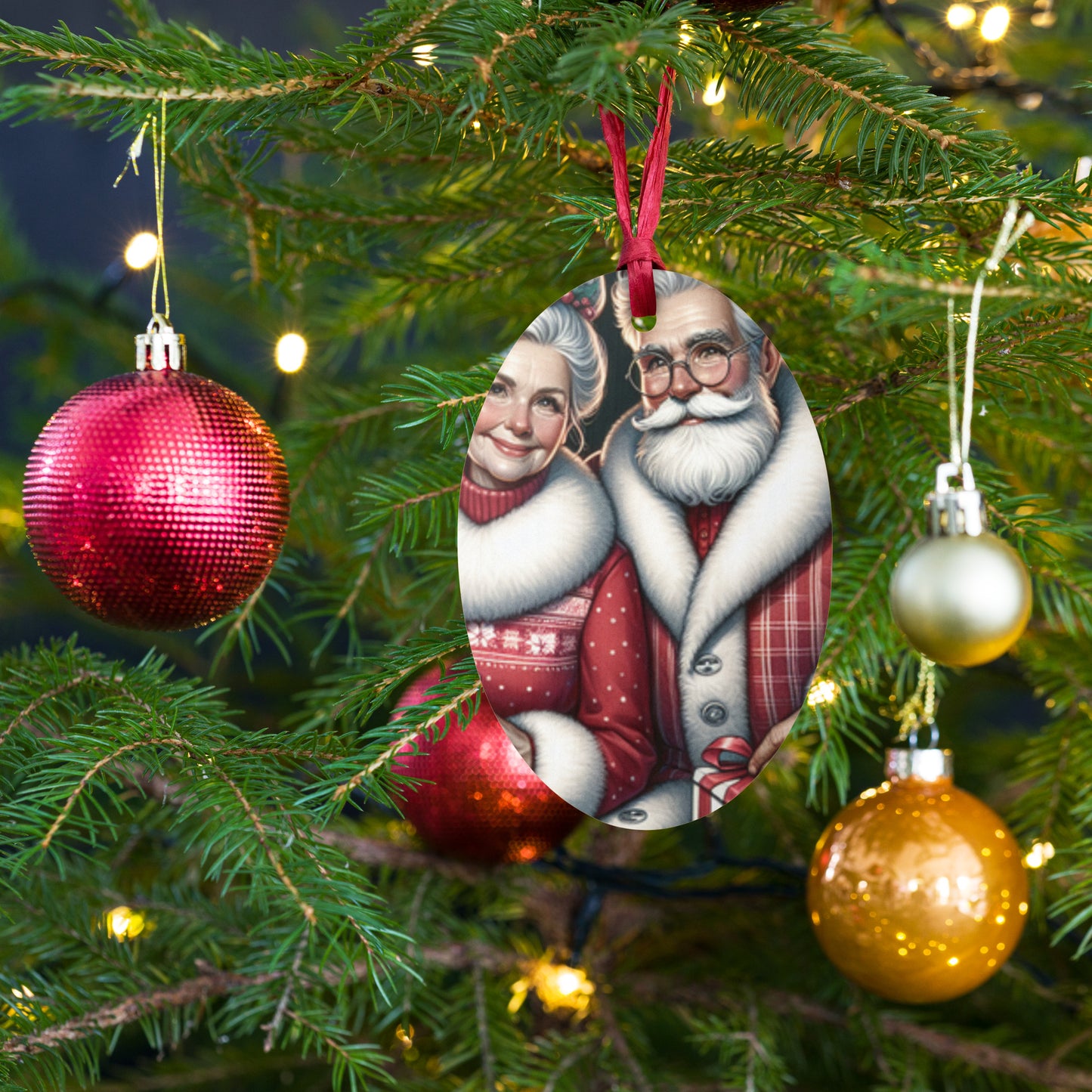 Love Joy Mr And Mrs Claus Wooden Ornaments